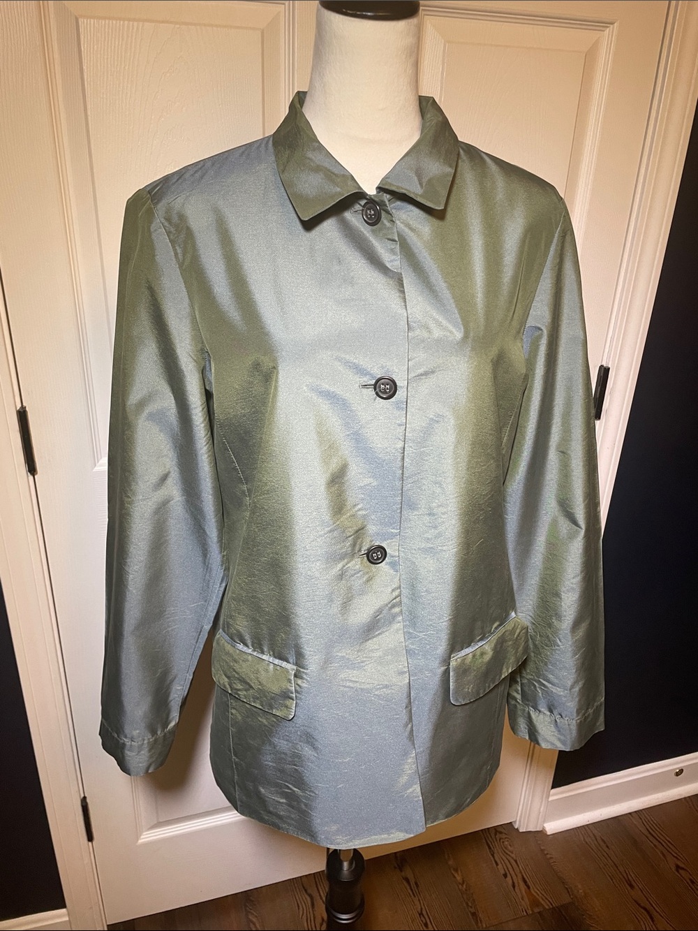 René Lezard Vintage Iridescent Silk Button Up Jacket Green Size 12